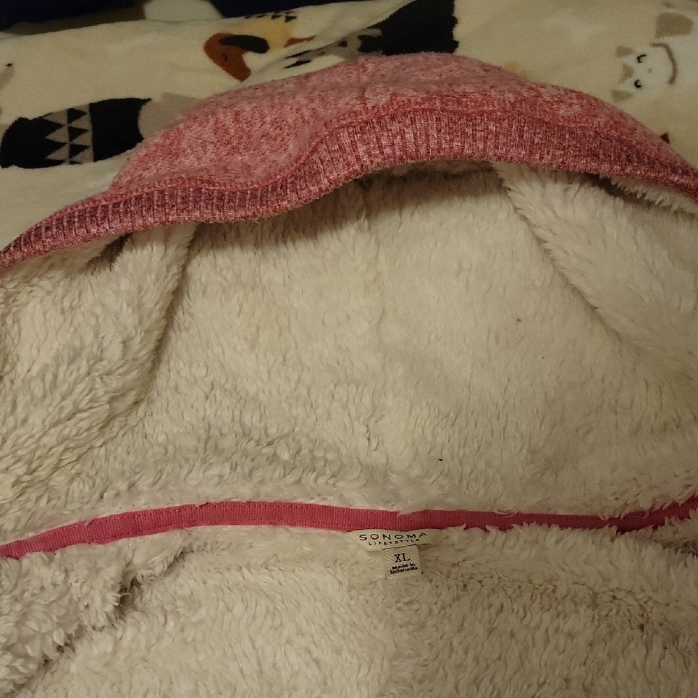 Sonoma Kohls Pink Sherpa Fleece Hooded Zip-Up Jacket Womans XL - Picture 3 of 10